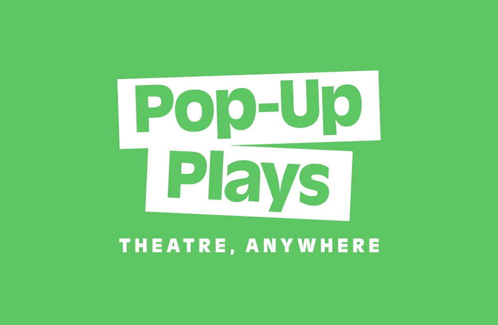 Green and white logo featuring the project title 'Pop-Up Plays' in bold, playful typography.